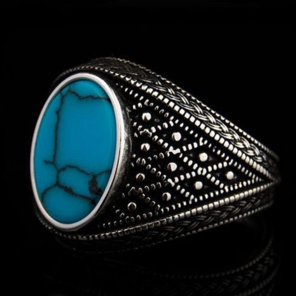 

Роскошные европейские и американские мужские кольца Ретро Черные бирюзовые мужские кольца, Мужская бижутерия Прилив No. 11