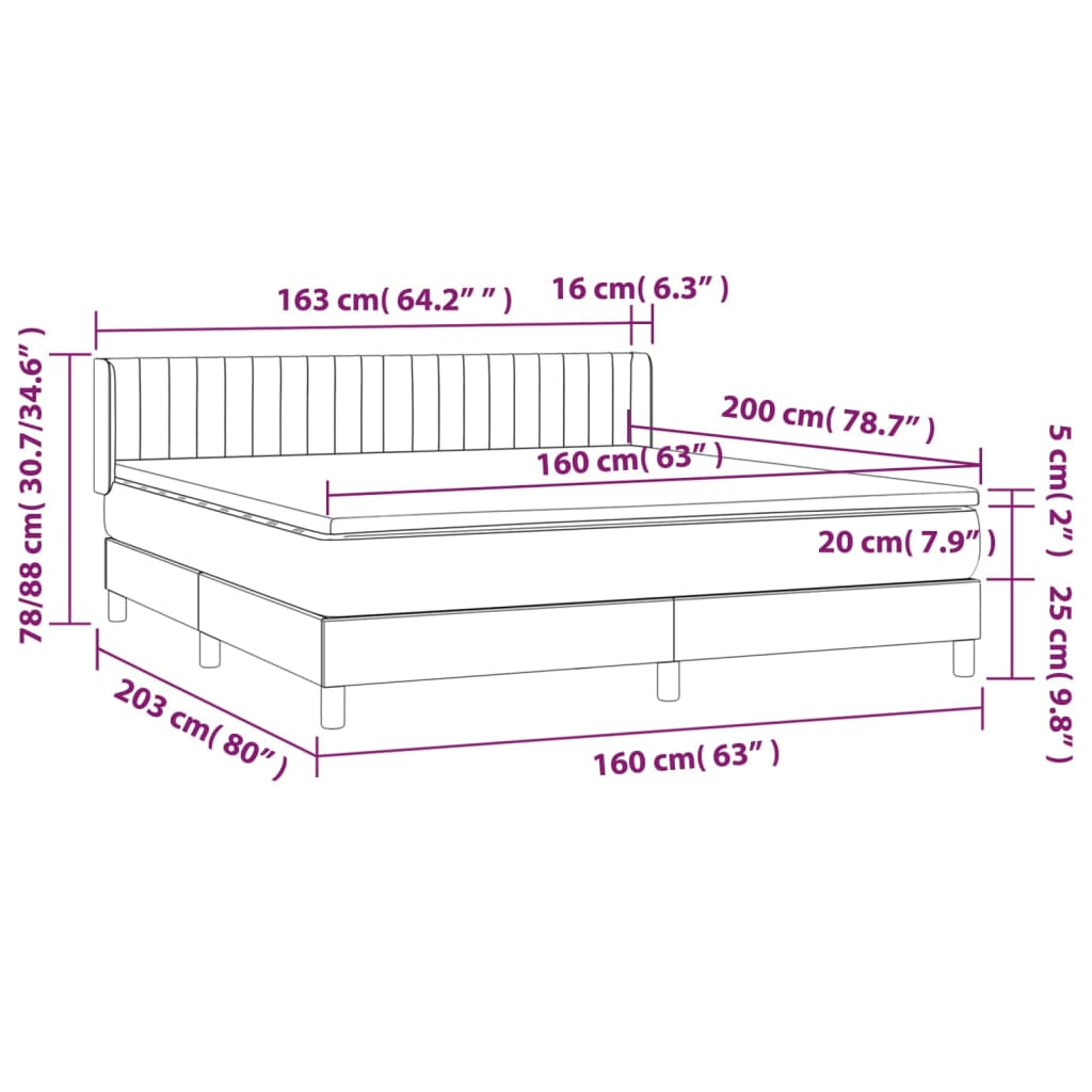 Vidaxl Letto Continentale Con Materasso, Tessuto Grigio Scuro 160X200 Cm