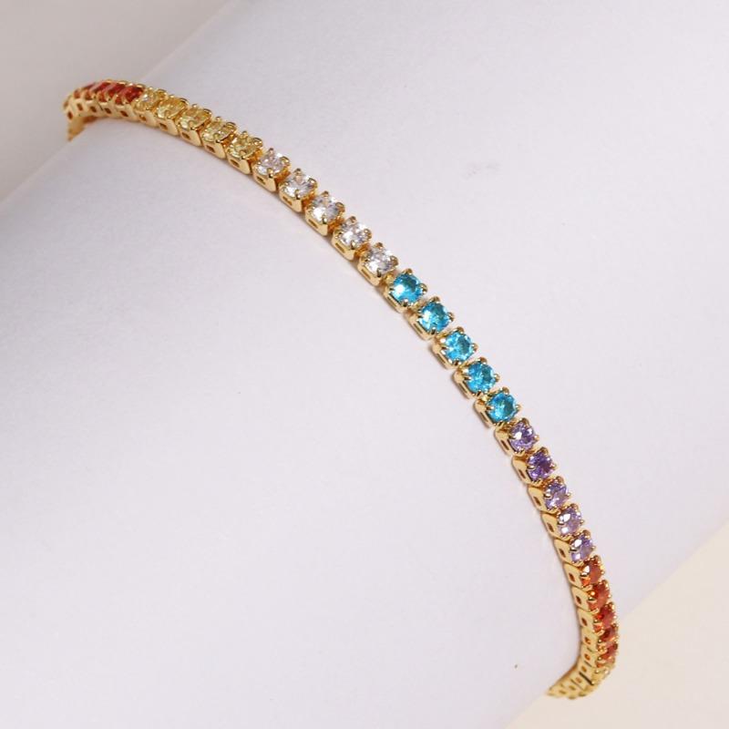 18K Gold Plated Rainbow CZ Tennis Bracelet – Luxury Colorful Gemstone Jewelry, Sparkle Gift for Women