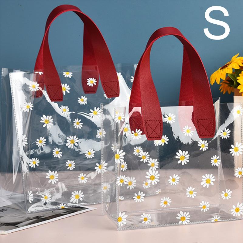 

Складные и водонепроницаемые сумки для покупок с принтом в виде цветка маргаритки, без застежки, сумка для свадебных подарков, высококачественная, прозрачная, многоцелевая S красный