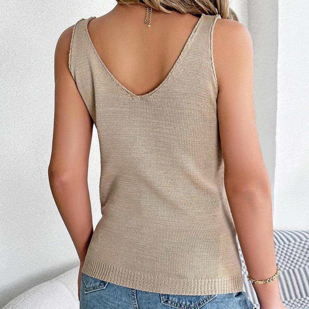 Damen T-Shirt mit V-Ausschnitt, ärmellos, Streifenmuster, für Damen, T-Shirt, Street-Strickmode
