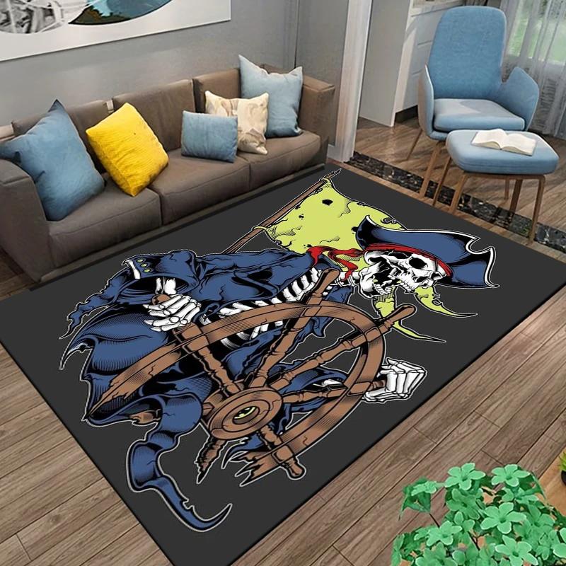 15 Sizes Skeleton Sea Pirate Pattern Rug Carpet for Living Room Bathroom Mat Creative Doormat Carpet for Bedroom Home Decor cool