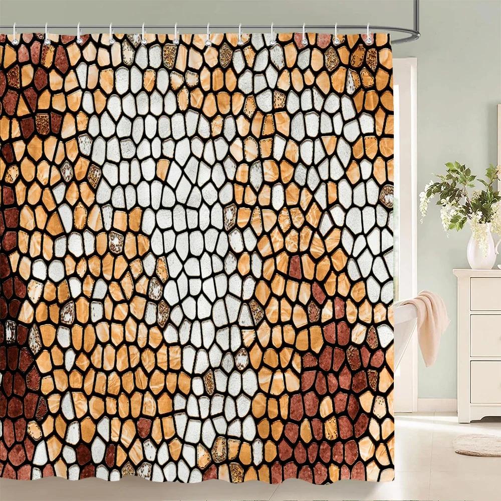 Simple Geometric Pattern Fabric Shower Curtain Bathroom Curtains Stripes Mosaic Bath Screen Waterproof Polyester With 12 Hooks