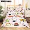 Japanese Sushi King Queen Duvet Cover Little Cat Bedding Set Novelty Cartoon Pet Animal Japan Food White Polyester Quilt Cover