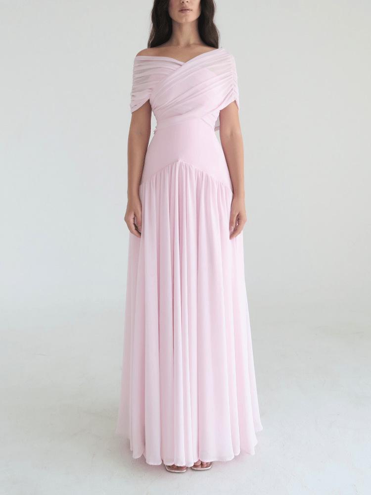 Cross Design Short Sleeve Long Dress – Elegant European & American Style Extra Large