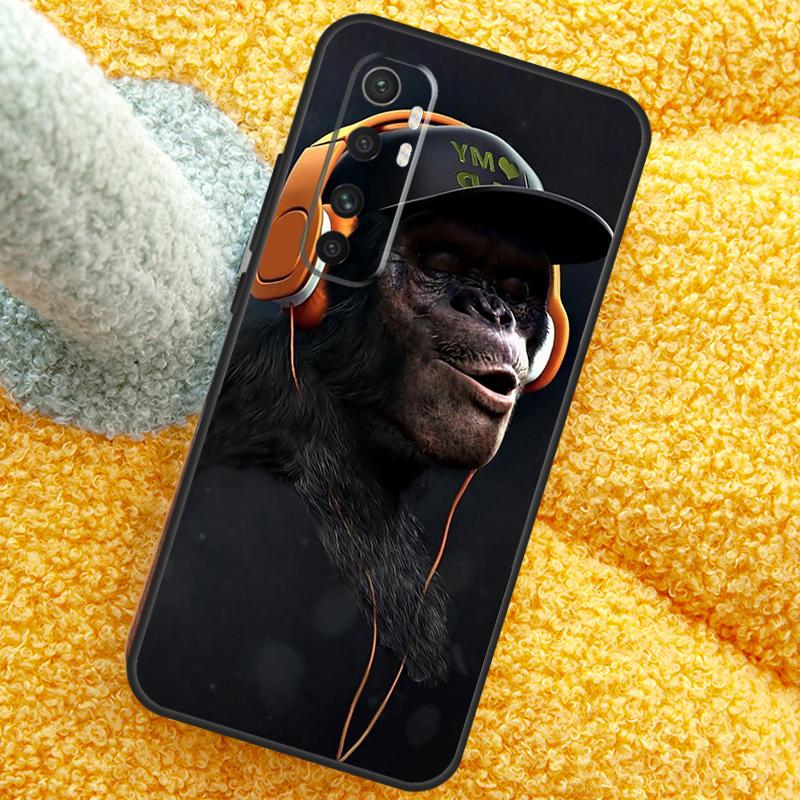 Funny Thinking Monkey With Headphone Case For POCO X3 X4 X5 F5 Pro M5s C40 F4 GT F3 Cover For Xiaomi 12T 11T Pro 12 13 Lite 12X
