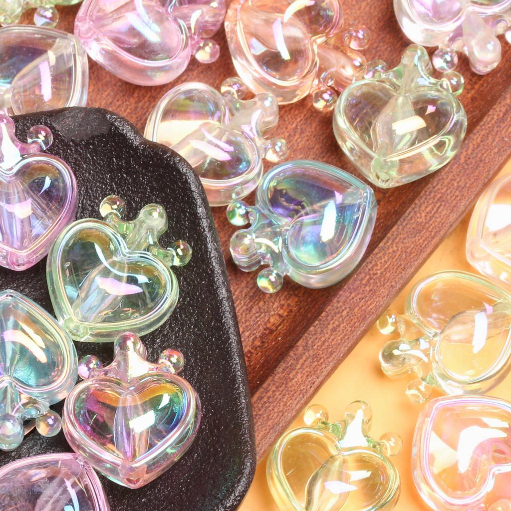 5pcs UV Plated Dazzle Transparent Vertical Hole Crown Peach Heart Loose Beads Fashion Pendant DIY Handmade Materials Jewelry Accessories