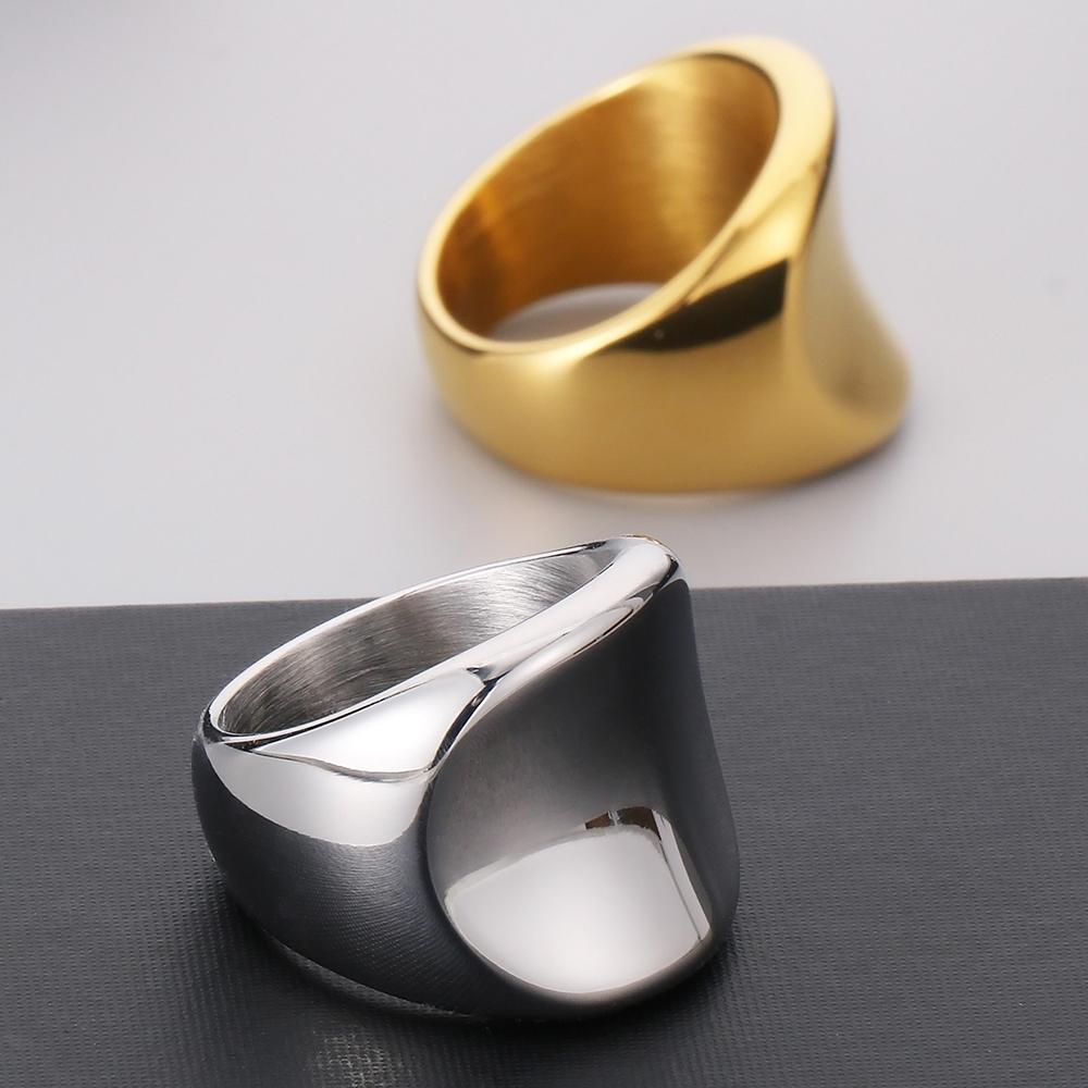 18K Vacuum Plated Wide Rings for Man Solid 316l Stainless Steel Men's Band Accessories Engagement Ring Birthday Party Jewelry