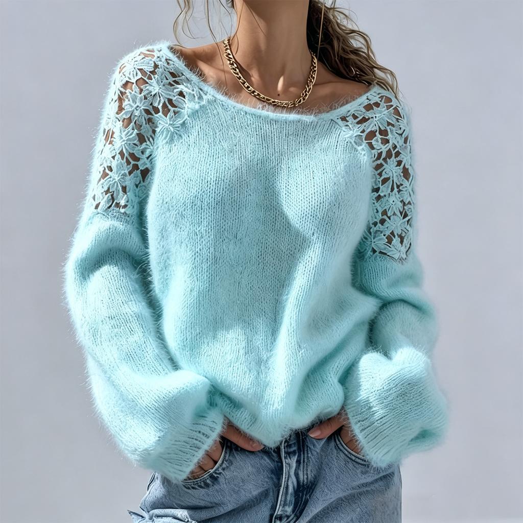 Women's Color Crewneck Pullover Sweater, Hand-Knit Knit Top for Fall Winter