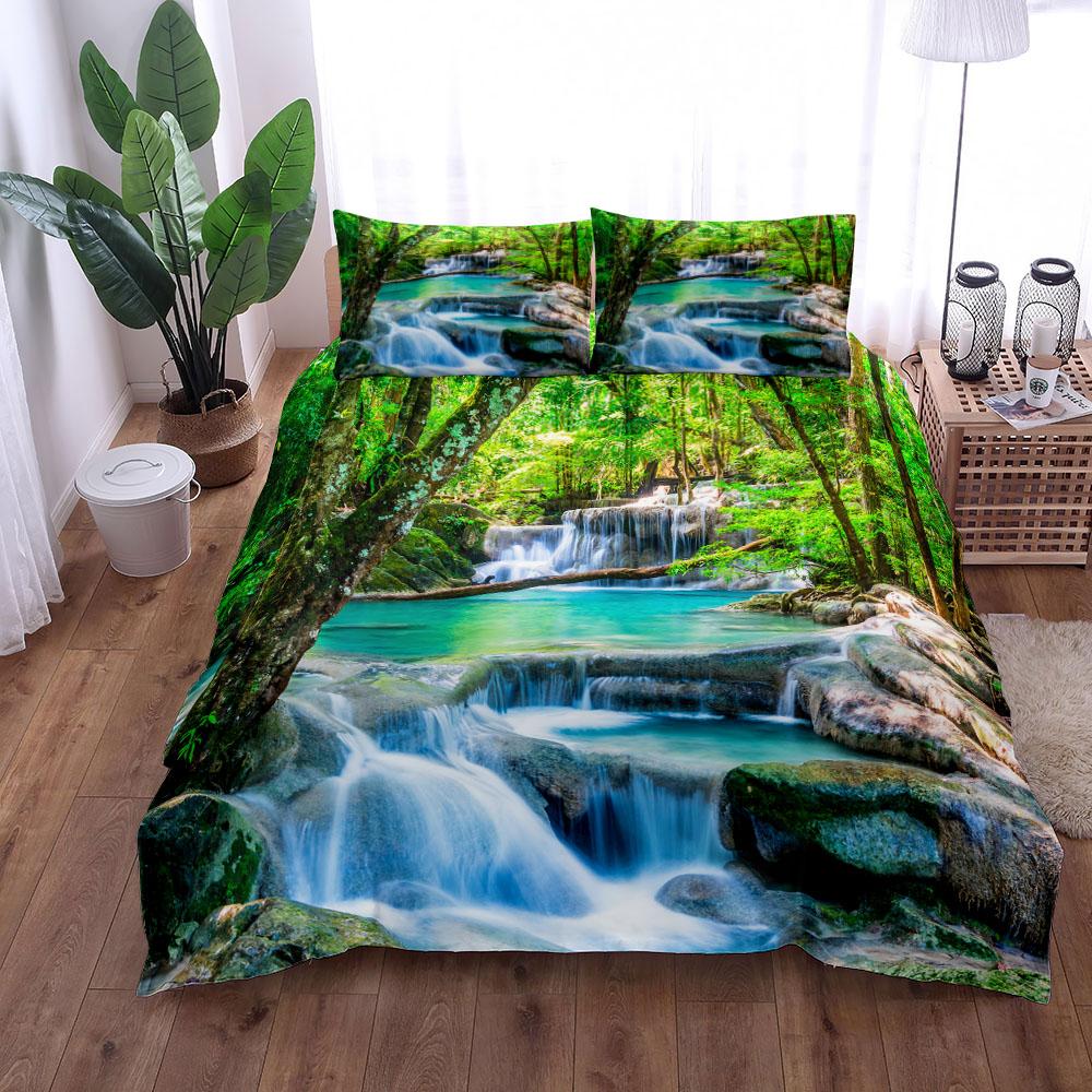 Nature Waterfall 3 Bedding Set King Queen Double Full Twin Single Size Bed Linen Set