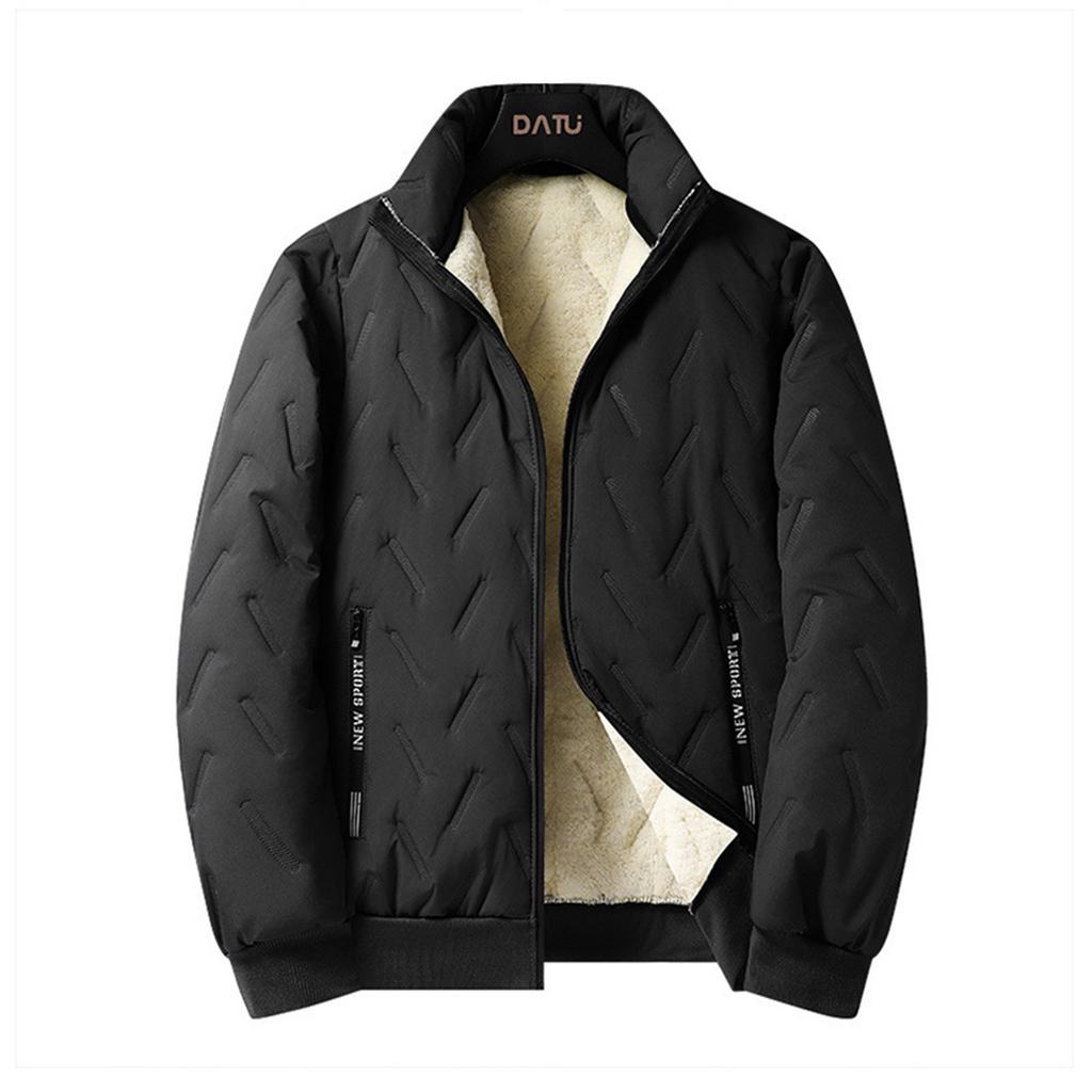 Men's Solid Color Casual Cotton Warm Long-sleeved Jacket Men's Graphene Zipper Cotton Jacket NEW SPORT Pocket Label