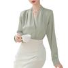 Women's Elegant Satin V-Neck Shirt: High-End Feel, Professional & Formal Wear for Spring/Autumn Commutes.