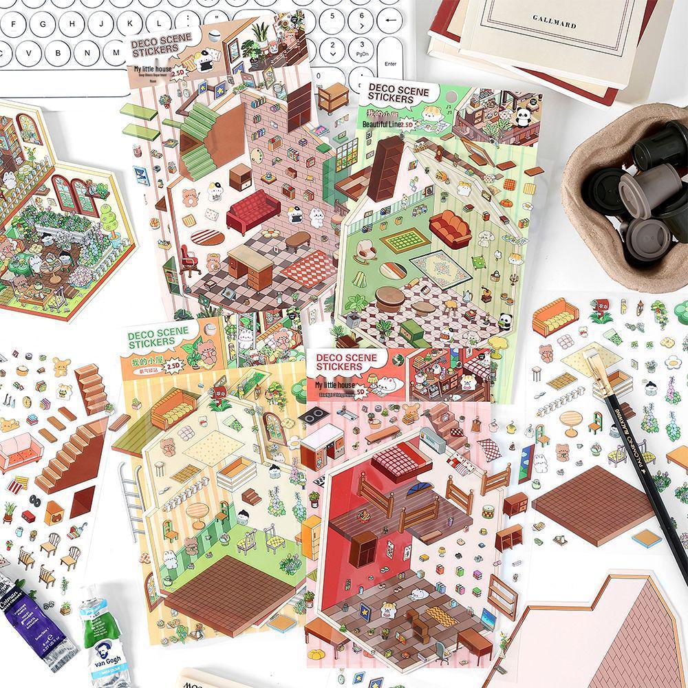 Infeel.Me My Little House 3D Scenery Stickers - Miniature Two-Layer Quiet Book Series