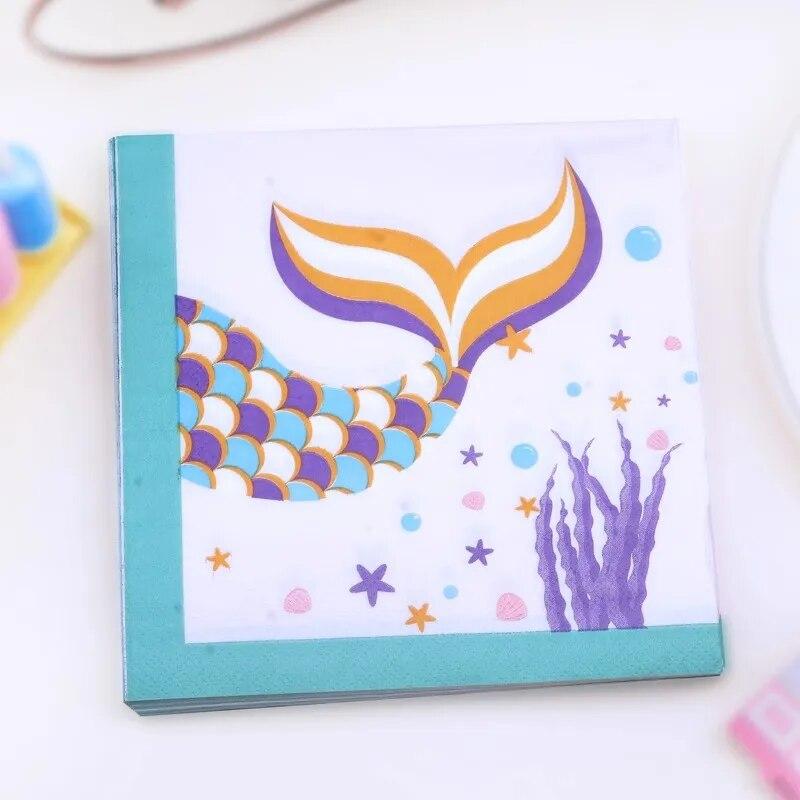 Disposable Party Napkin Double Layer 20 Pieces/Pack Mermaid Pattern Patterns