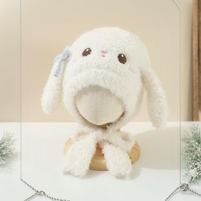 Warm Fleece Rabbit Ear Knitted Hat For Children Autumn Winter Unisex Baby Cute Little Girl Princess Style Windproof Ear Protetio