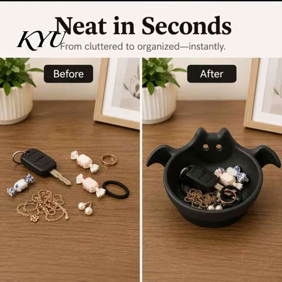Key And Coin Holder Halloween Bat Shaped Storage Bowl, Cute Candy Tray, Spooky Home Plastic Trinket Container Tabletop Ornament, Multifunctional