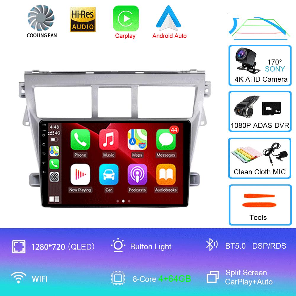 Android 14 For Toyota VIOS Yaris 2007 2008 2009 2010 - 2012 Car Radio GPS Carplay Multimedia Player Navigation Stereo Auto Audio