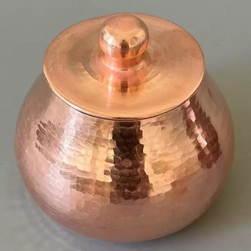 Handcrafted Copper Tea Canister,Retro Thickened Coffee Beans Tank Storage,With lid Spice Container Salt Seasoning Organizer