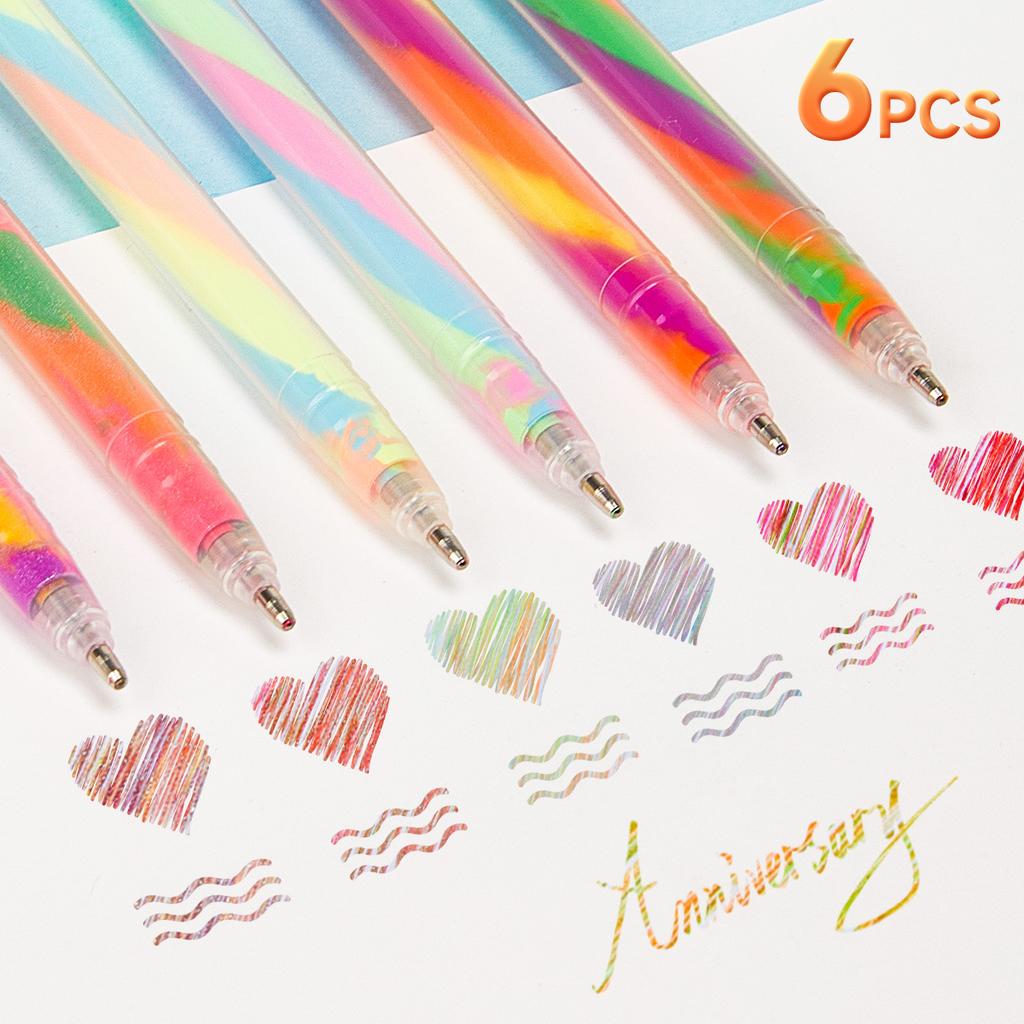 Gradient Rainbow Spiral Neutral Pen, One-Stroke Three-Color Greeting Card DIY Colored Pencil, Shimmer Outline Gel Pen