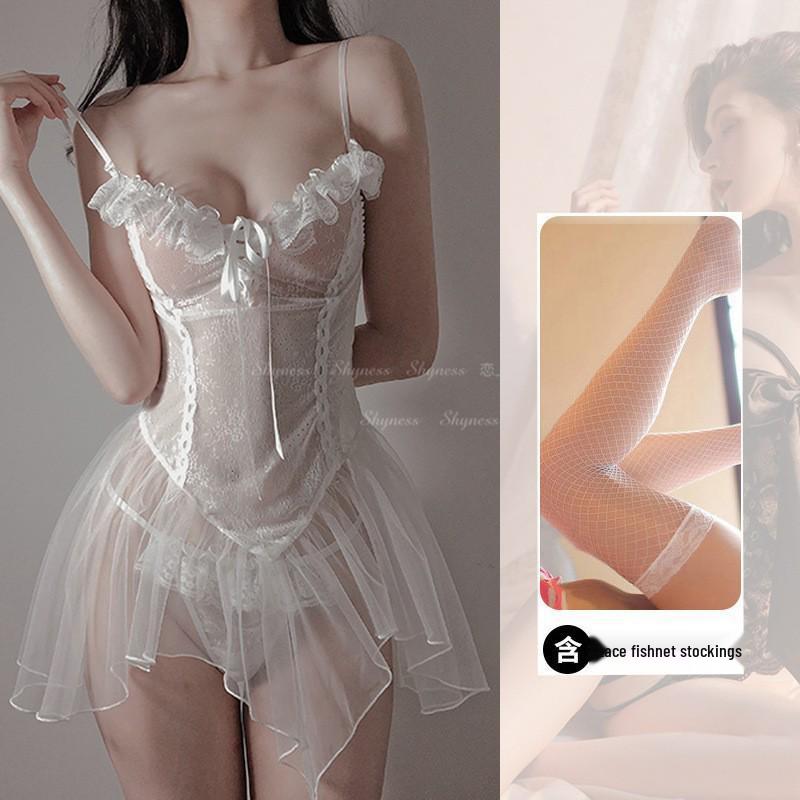 Provocative Transparent Lingerie Set: Flirty Bra and Pajama for Passionate Nights
