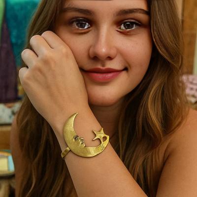1/2Pcs Golden Star Moon Arm Cuff Bracelet Opening Adjustable Bangle