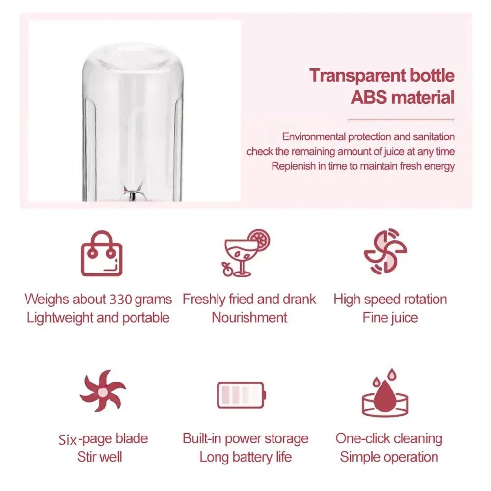 Portable Blender 500Ml Usb Rechargeable 6 Blades Fresh Fruit Juice Mixer Electric Shake Cup Cute Blender Smoothie Ice Crush Cup