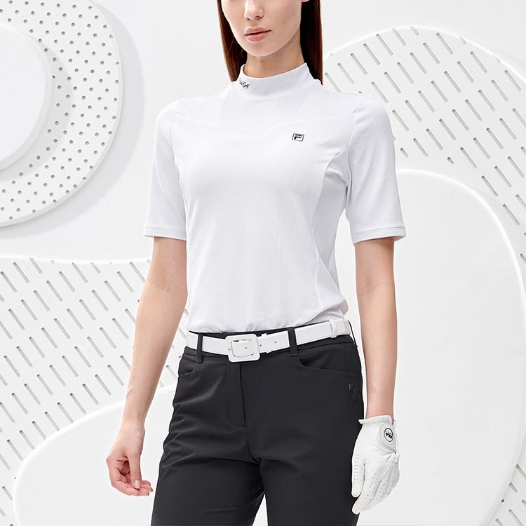 FILA Athletics Golf Sports Leisure Polo Logo Knit Short Sleeve T-Shirt Women Tops Jade-White A11W235115F-WT