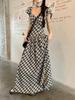 French Retro Plaid Puff Sleeve A-line Dress: Elegant Backless Square Neck Summer Style
