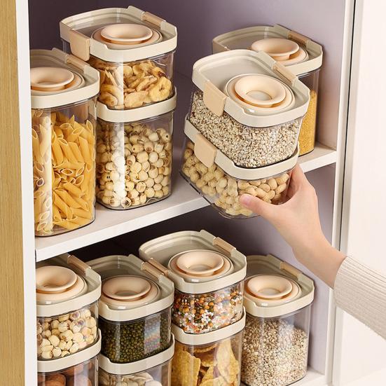 Airtight Food Container Clear Sealed Storage Box with Lid Stackable Grain Canister for Nuts Beans Spices Kitchen Cabinet Pantry Organization