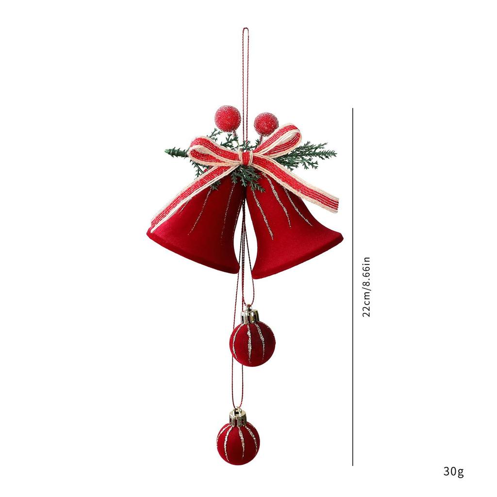 Velvet Flocked Christmas Bells Ornaments Set, Red Decorative Hanging Ornaments for Tree, Wreath, Garland