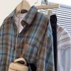 Women's Retro Plaid Contrast Shirt - Korean Style, Loose Fit, Versatile for Spring & Autumn, Unisex Lazy Style Shirt Jacket.