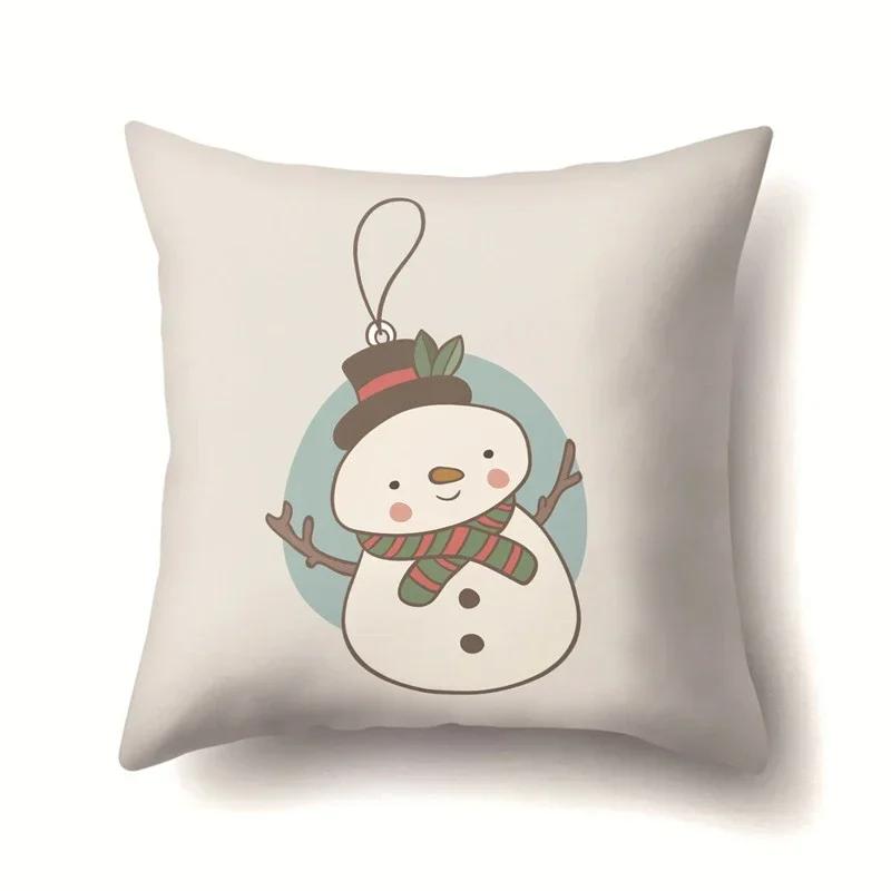 Christmas Snowman Printed Sofa Decorative Cushion Cover Pillow Pillowcase Polyester Throw Pillow Home Decor Pillowcover