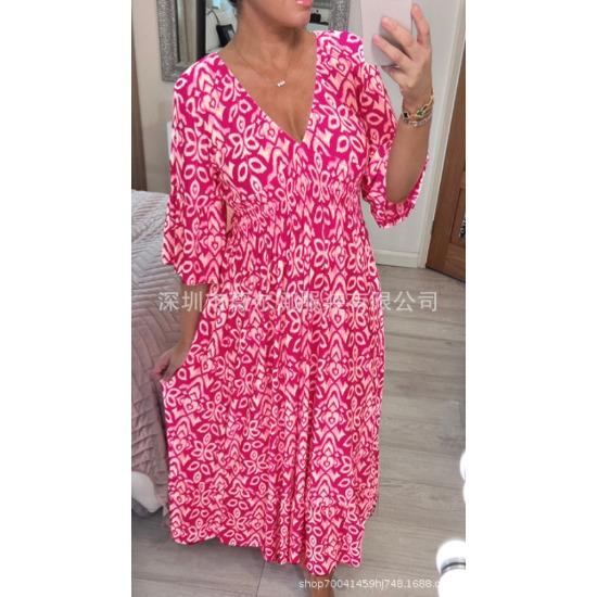 New Year's Large Size Super Immortal V-Neck Floral Dress Seaside Holiday Beach Dress Loose Long Skirt