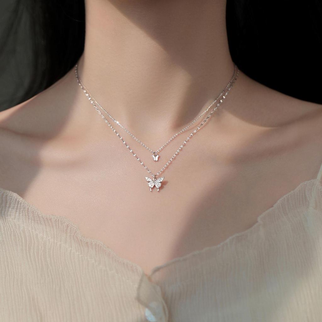 Collar de Mariposa Dulce de Doble Capa Estilo Coreano para Mujer - Cadena para Clavícula Retro de Moda, Joyería Elegante y Moderna