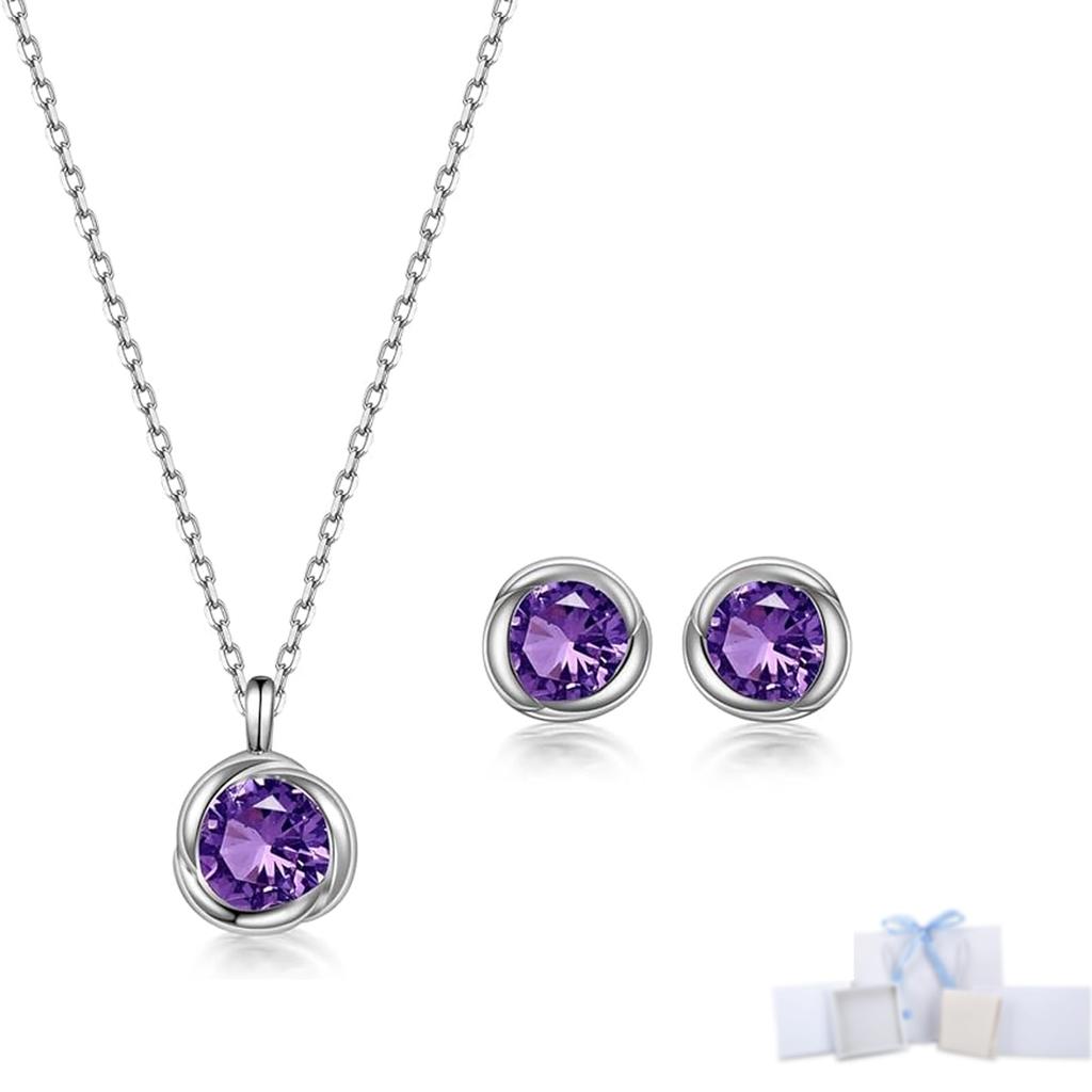 Necklace Earrings Set Birthstone Peridot Natural Stone Silver Pendant Metal Hypoallergenic Accessory Single Jewelry Popular Birthday Present Amethyst