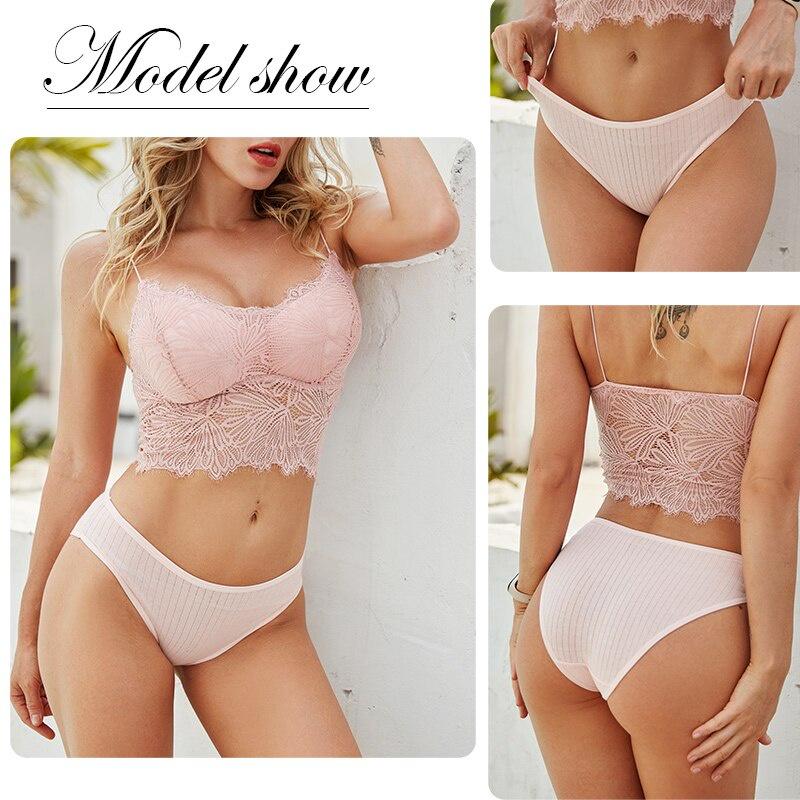 FINETOO Cotton Women's Briefs Solid Color Long Johns M-XL Mm Soft Briefs Girls Striped Underwear Comfortable Panties Women's Underwear