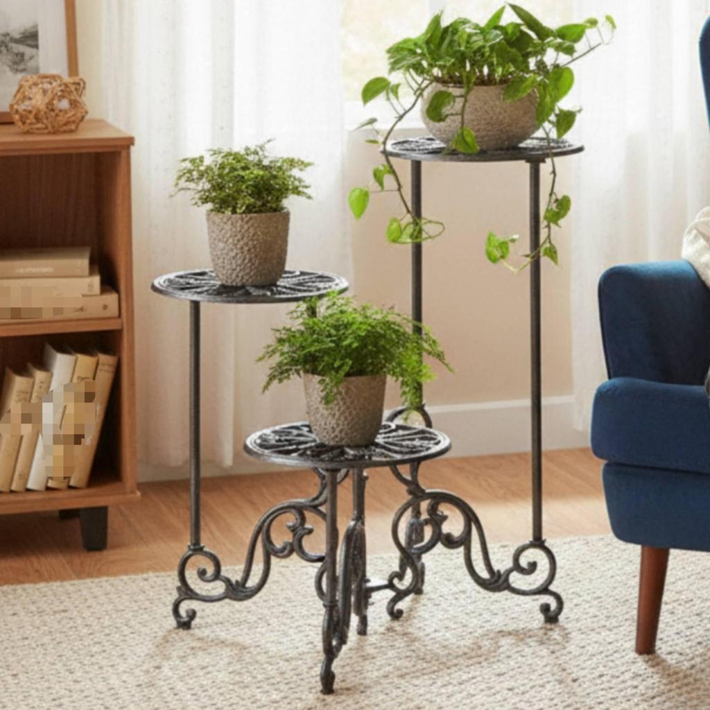 Three Tier Plant Stand Ornate Cast-Iron Flower Decorative