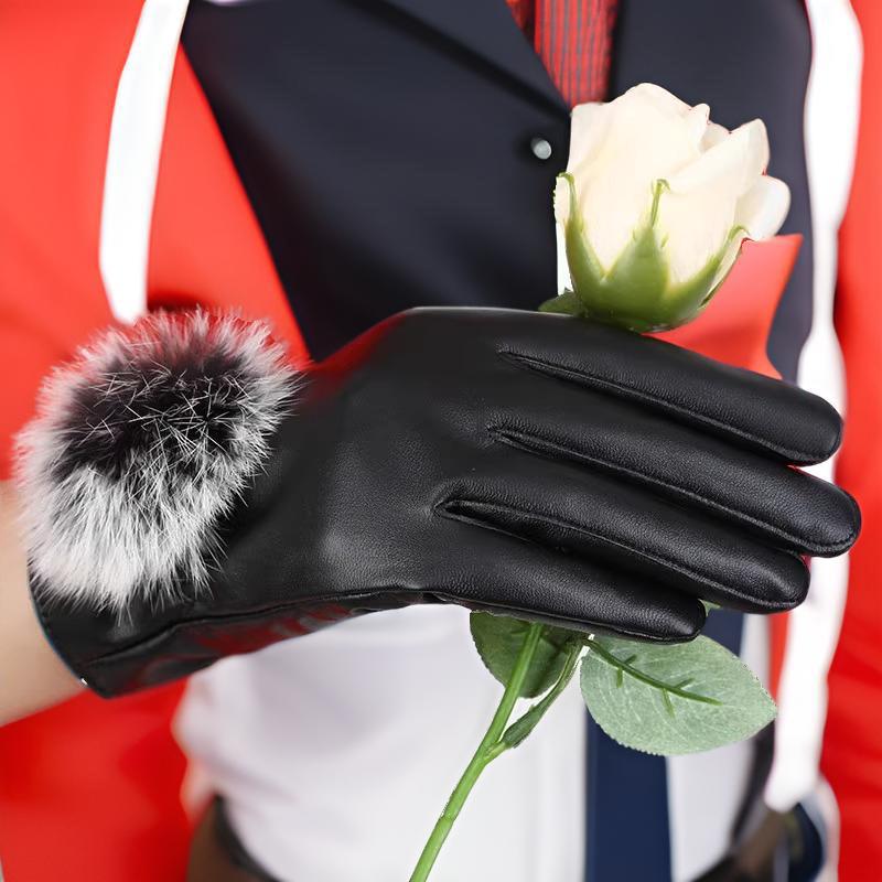 New warm and cold leather gloves men's waterproof Korean version trendy cool velvet thickened gloves women's cold protection