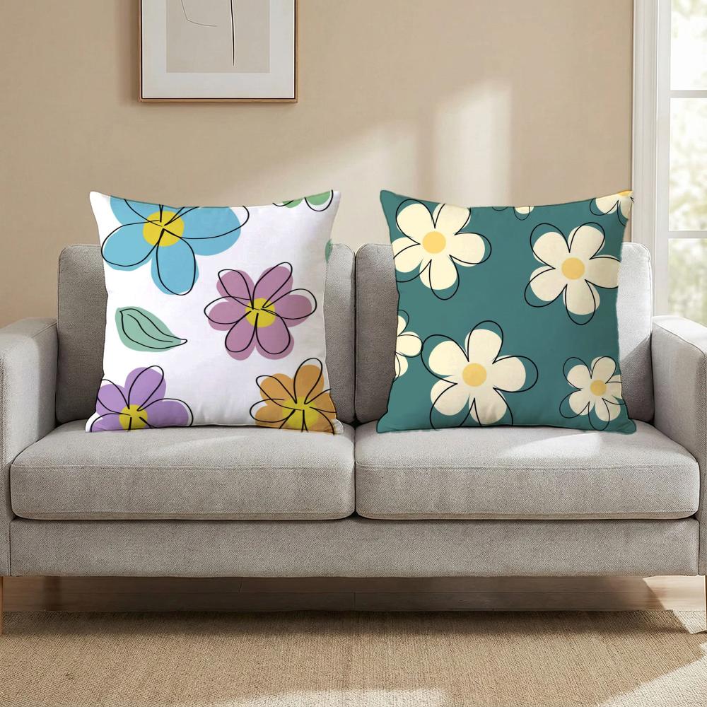 Line Flowers Cushion Cover Multi-Scene Pillow Cover for Home & Car - Reversible, Soft & Durable for Daily Use