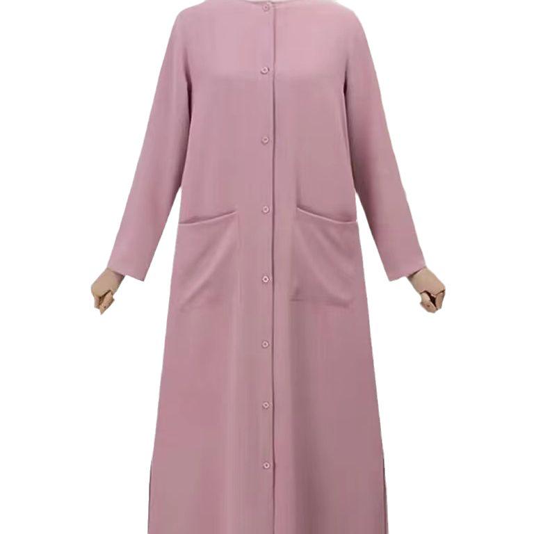 Middle East Muslim Solid Color Long Sleeve Loose Fit Round Neck Shirt Dress