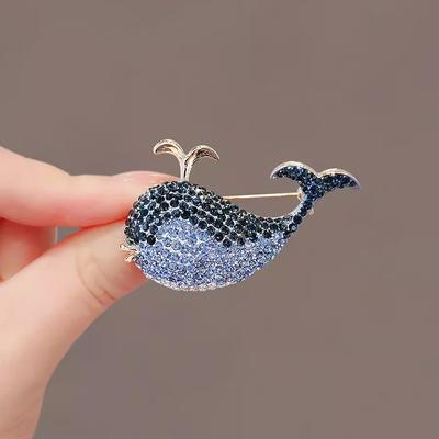 Cute Blue Whale Brooch Female Design Sense Niche Brooch High-End Marine Animal Pin Temperament Suit Accessories