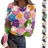 Women's Casual Fashion Round Neck Easter Print Long Sleeve Strip Top