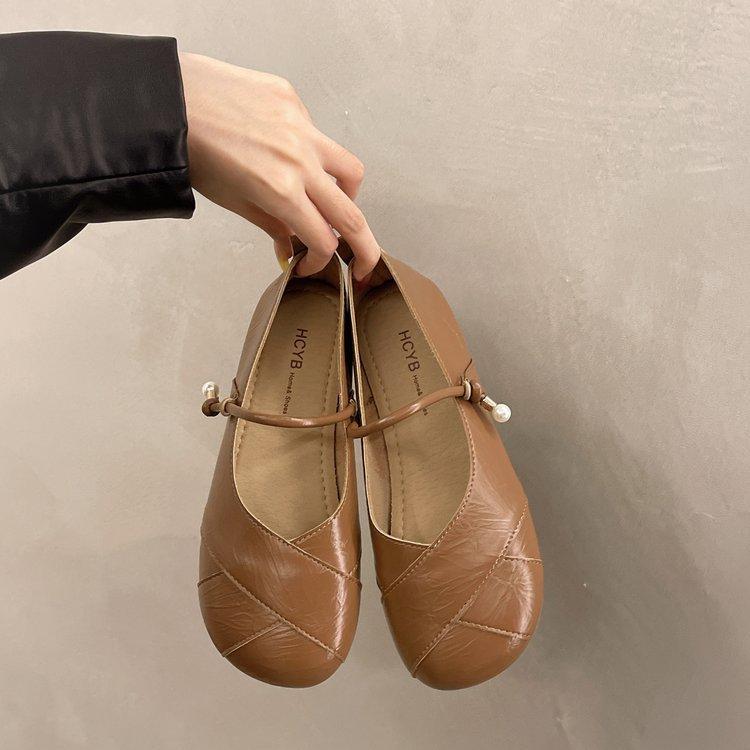 Women's Shoes Summer Weaving Soft Bottom Mary Jane Shoes Round Toe One Strap Single Shoes Hundred Shoes