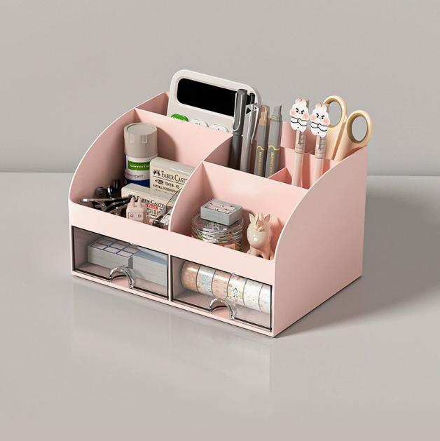 Desktop Transparent Cosmetics Storage Box Desktop Organizer With Drawers Pen Holder Stationary Storage Rack For Office Desks