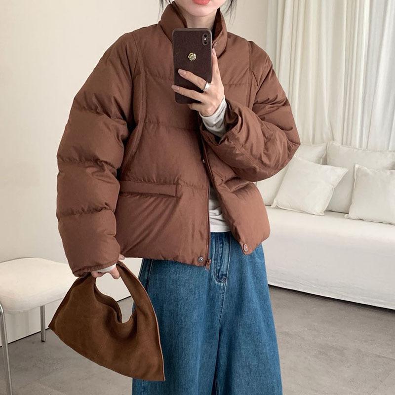 High Fluffy White Duck Down Stand-up Collar Small Down Jacket Women's Winter Fashion Design Sense Thickened Coat Tide