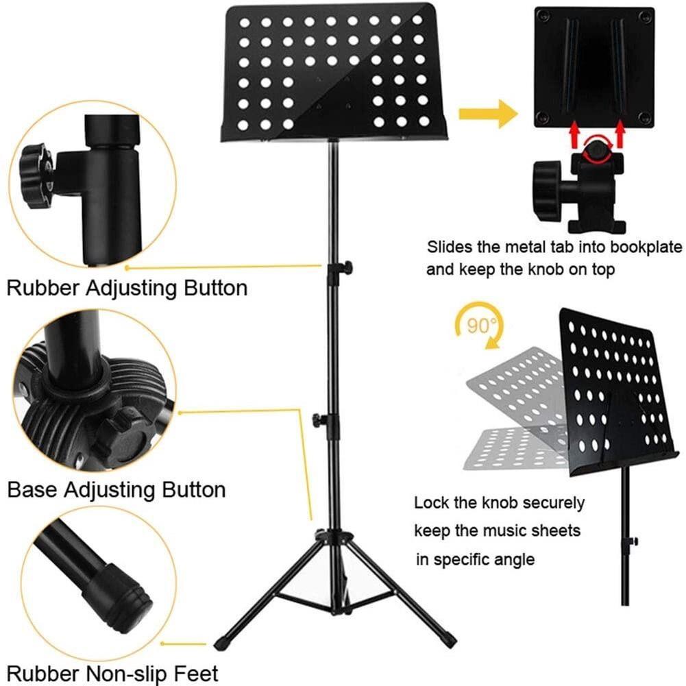 Foldable Music Rack Professional Height Adjustable Music Sheet Book Holder Heavy Duty Music Stand Conductor Stand