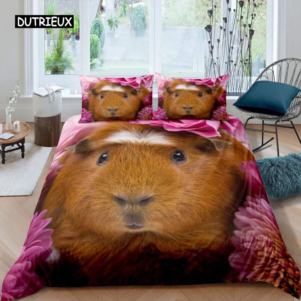 Marsvin Påslakanset Sött Marsvinsmönster Sängklädesset Djur Täcke Överdrag för Pojkar Flickor Trädgård Natur Polyester Sängklädesset