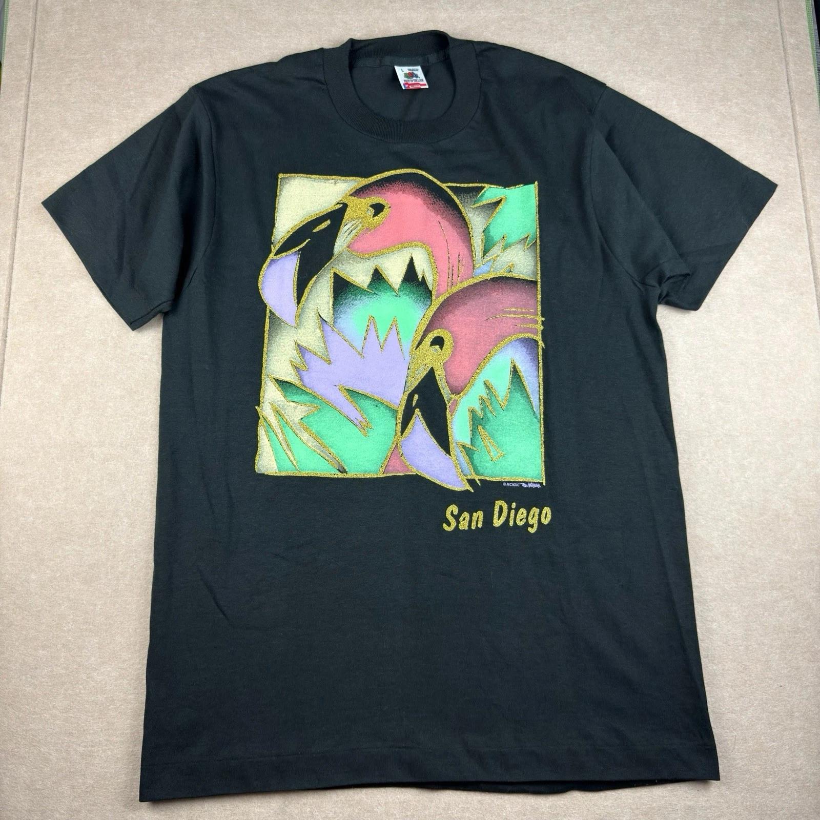 Vintage 1990 San Diego T-Shirt Mens L Black Flamingos Graphic Single Stitch USA 3XL