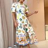 2026 spring new women's clothing, cross-border European and American hot sale, temperament commuting sweet printed crew neck big swing dress