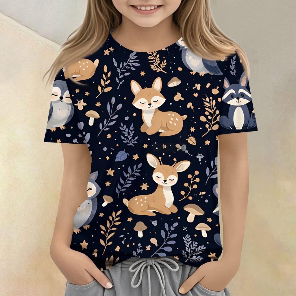 Children's Printed Round Neck Short Sleeved Casual T-shirt